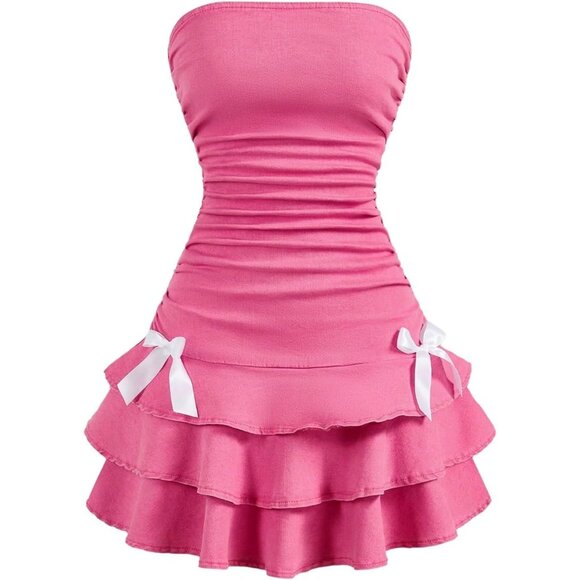 pink denim strapless dress Favorite Denim Mini Dress - Pink